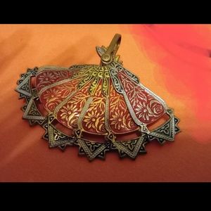 Vintage Damascene folding fan pin/pendant. SPAIN